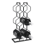 H & S Collection Black Metal Wine Rack angle with wine bottles