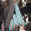 Porter Pink & Green Check Jumbo Shopper held over the shoulder