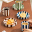 Nicolson Russell Chelsea Striped Cup & Plate, Set of 2 - Brown on the table with blue and green set