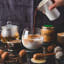 Waggle Spiced Craft Honey, 340g with coffee and tea on the table
