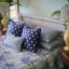 India Ink Blue Zanzibar Palm Kantha Stitched Throw - Double on the bed