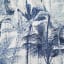 India Ink Blue Zanzibar Palm Kantha Stitched Throw - Double detail
