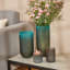 Thread Office Grey Frosted Raw Edge Candle Holder on side table with vases