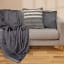 Thread Office Stripe Knitted Scatter Cushion with Feather Blend Inner, 50cm x 50cm on couch with scatter and throw