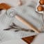 Me Thyme Cotton Tea Towel - Duck Egg Blue on the table