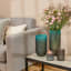 Thread Office Ombre Frosted Rounded Column Vase on side table with other vase and candle holders