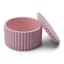 Alkaline Round Ribbed Storage Container with Lid - Mauve Chalk with Open Lid 