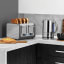 Dualit Architect 4-Slice Toaster, 2250W - Grey with bread on the kitchen counter 