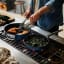Joseph Joseph Space Non-Stick Ceramic Cookware Set with Folding Handles, 6-Piece on the kitchen counter and stove