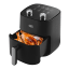 Defy Black and Silver Manual Airfryer, 4.7L angle with chicken