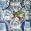 India Ink Mandala Blue Tablecloth - 6 Seater on the table