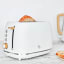 Swan Fjord Electronic 2-Slice Toaster, 800W - White with bread on the kitchen counter