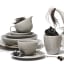 JAN Ashes & Olive Cereal Bowls, Set of 4 - Ash detail with other plates and cups