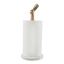 Kitchen Pantry Acacia & Marble Paper Towel Holder angle with paper towel