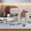 Smeg Retro Manual Espresso Coffee Machine - Vintage Cream on the kitchen counter