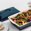 Le Creuset Stoneware Heritage Rectangular Baking Dish with Lid, 33cm - Agave on the table with veggies