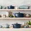 Le Creuset Signature 5.3 Litre Round Cast Iron Casserole, 26cm Matte Navy on shelf