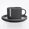 JAN Flat Stackable Tea Cups & Saucers, Set of 4 - Dark Grey