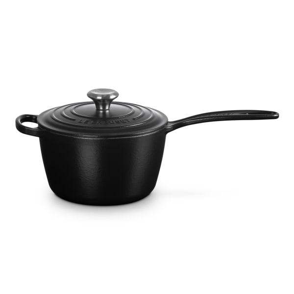 Le Creuset Signature Cast Iron Saucepan with Lid, 18cm, Matte Black