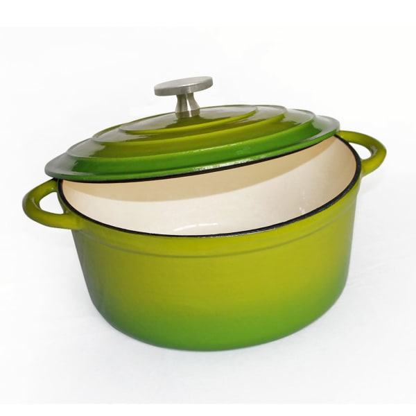 Round Cast Iron Enamel Casserole, 6L, Green