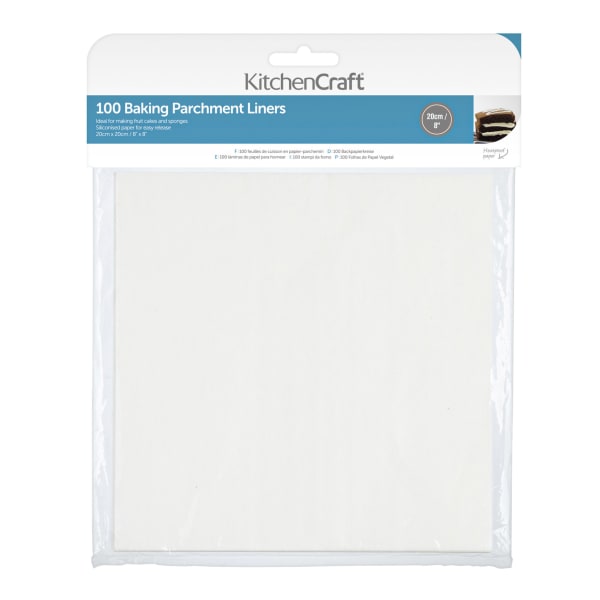 KitchenCraft Siliconised Square Baking Tin Parchment Sheets, Pack of 100, 20cm