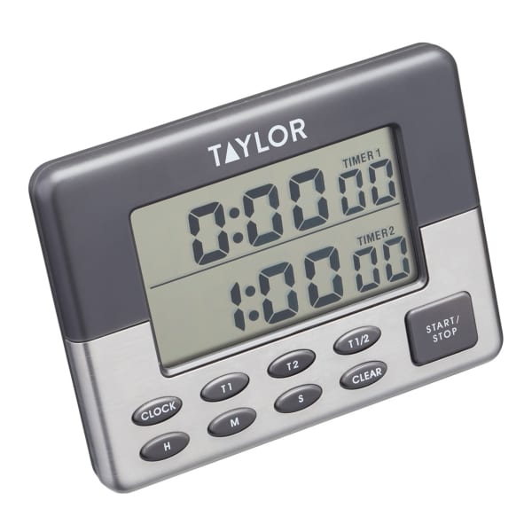 Taylor Dual Kitchen Timer and Digital Clock, Plastic, 24 Hours