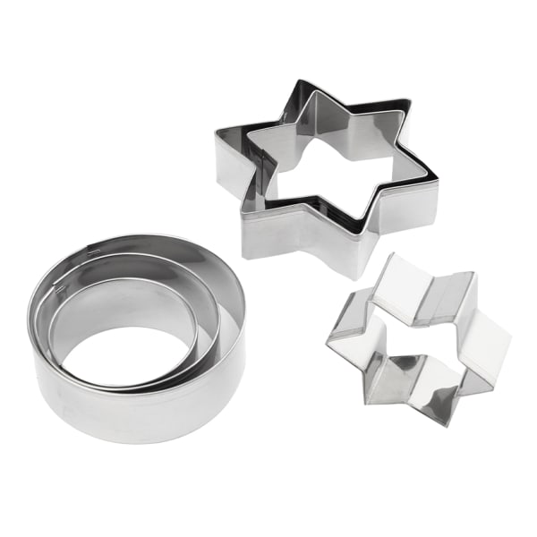 Kitchen Inspire Stainless Steel Stars & Circles Cookie Cutters, Set of 6, New Pack