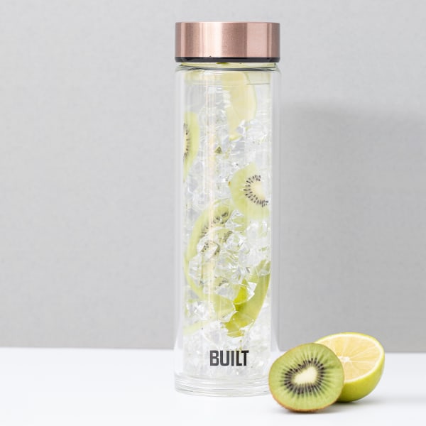Built Tiempo Insulated Glass Water Bottle, 450ml, Rose Gold