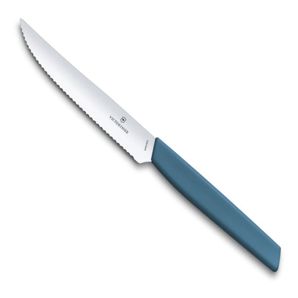 Victorinox Swiss Modern Serrated Steak Knife, 12cm, Cornflower Blue
