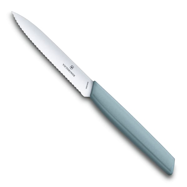 Victorinox Swiss Modern Serrated Paring Knife, 10cm, Swiss Modern Blue