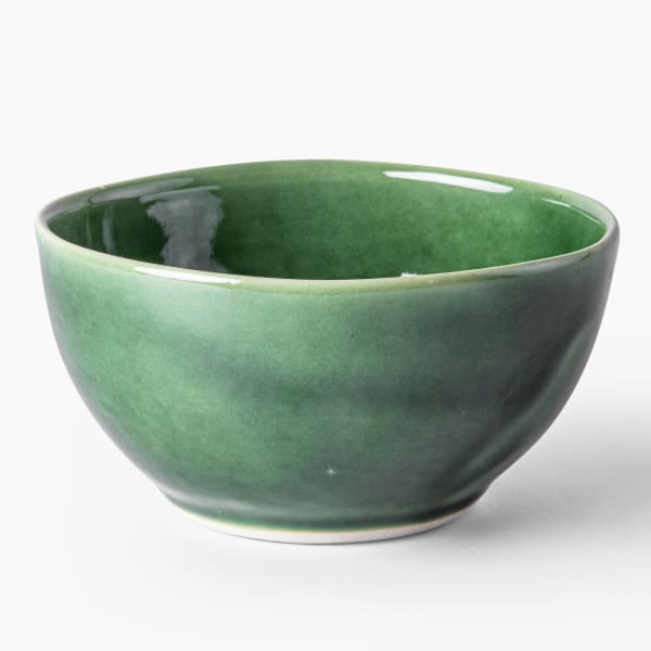 Mervyn Gers Glazed Stoneware Small Round High Bowls, Set of 2, Fig Green