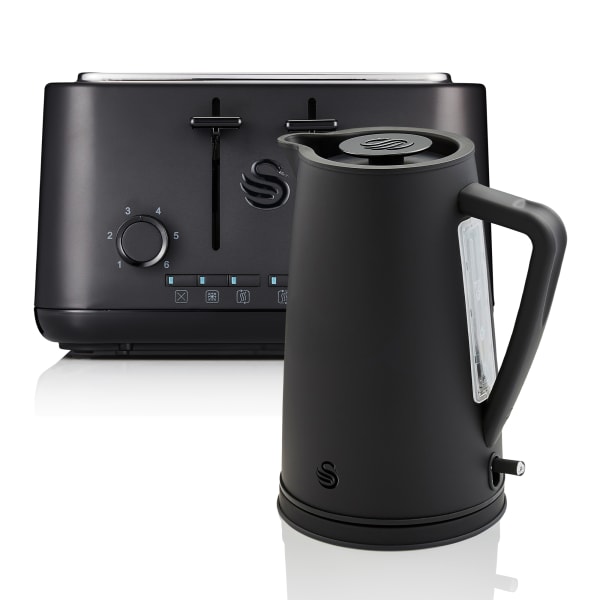 Swan black kettle and toaster set top