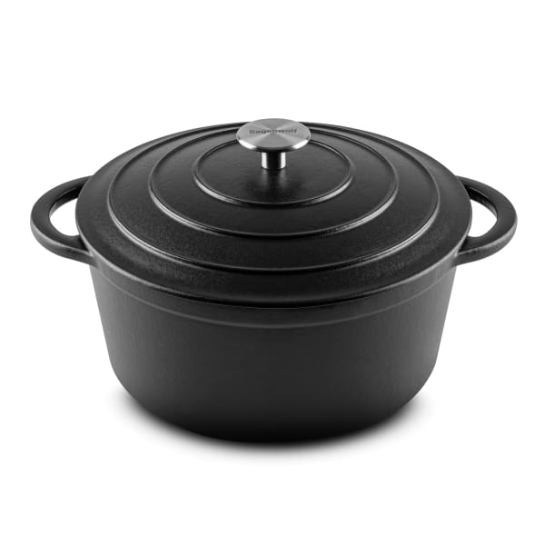 Sagenwolf Enamelled Cast Iron Casserole Pot, 26cm, Matt Black