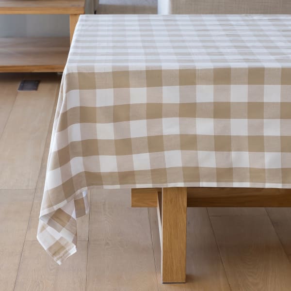 Linen House Revana Stone Check Tablecloth, 10-Seater