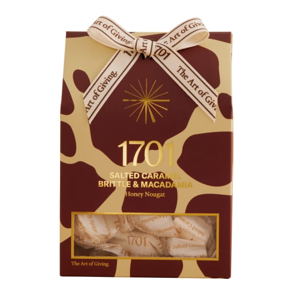 1701 Giraffe Print Salted Caramel Brittle & Macadamia Honey Nougat Box, 160g
