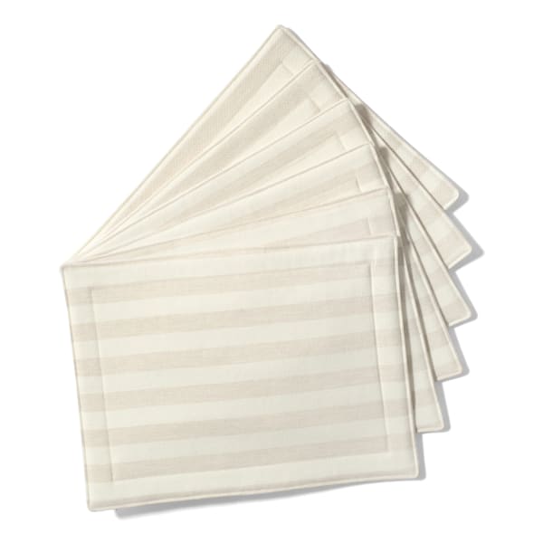 DSA Abigail Mic Stripe Cotton Placemats, Set of 6, Stone