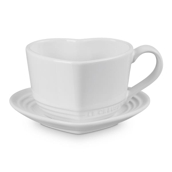 Le Creuset Stoneware Heart Mug & Saucer, 220ml, White