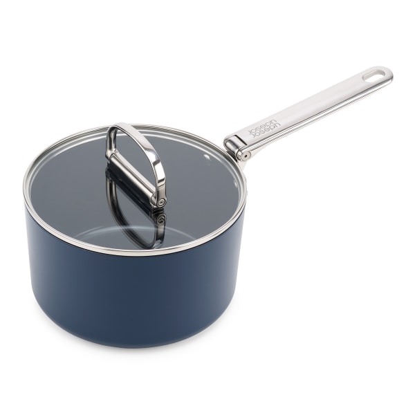 Joseph Joseph Space Ceramic Non-Stick Saucepan with Glass Lid and Folding Handle, 19cm