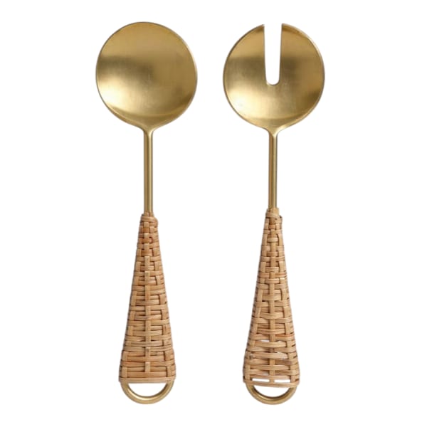 Nicolson Russell Goa Gold & Rattan Salad Servers, Set of 2