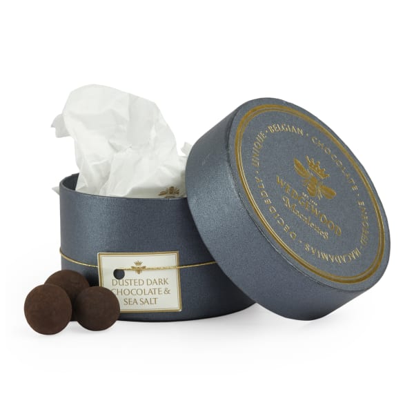 Wedgewood Dusted Dark Belgian Chocolate & Sea Salt Macadamias in Macalette Hat Box