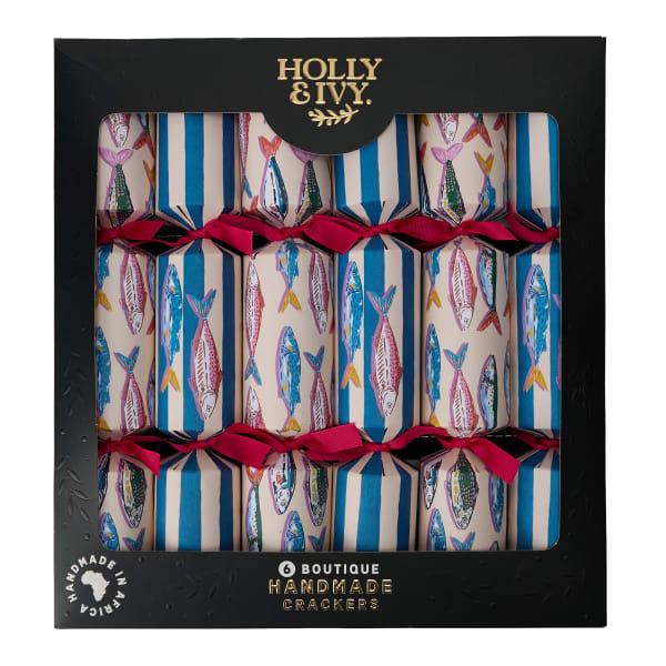 Holly & Ivy Boutique Fish and Stripe Crackers, Pack of 6