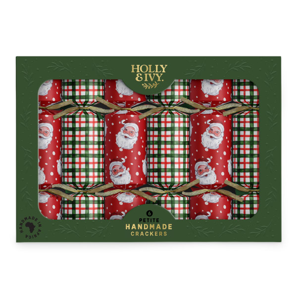 Holly & Ivy Petite Santa & Tartan Crackers, Pack of 6