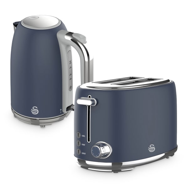 Swan Retro Glossy Kettle and 2-Slice Toaster Set, Oceanic Blue