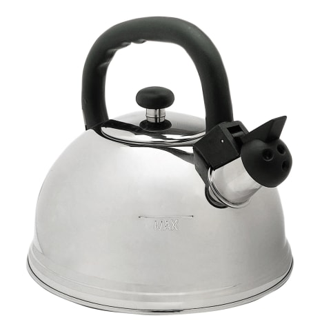 Silver Metal Tea Kettle Blowing Steam As Reaches Boiling Stock