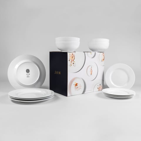 JAN White Dinnerware Set 12 Piece