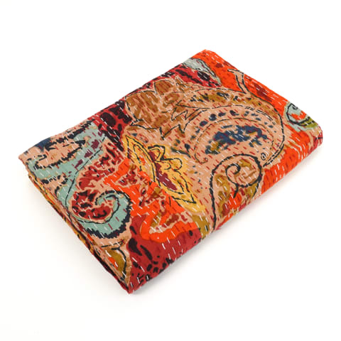 India Ink Carpet Design Kantha Stitched Throw - Aqua 