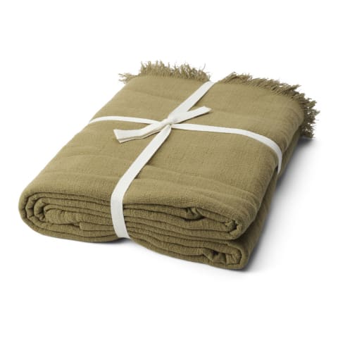 YC Stonewashed Cotton Olive Green Tablecloth 10-12