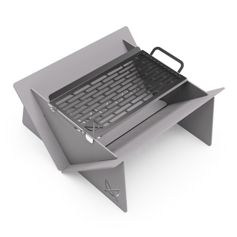 Fire Pit with Carrier Bag and Grill Silver & Steel