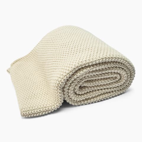 Ivory Knitted Cotton Throw - 140cm x 180cm