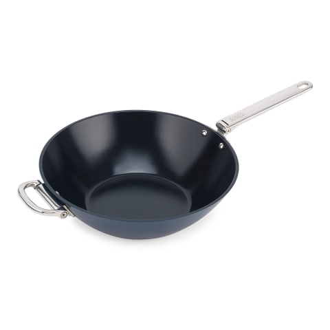 Space Ceramic N/Stick Blue Wok with Folding Handle